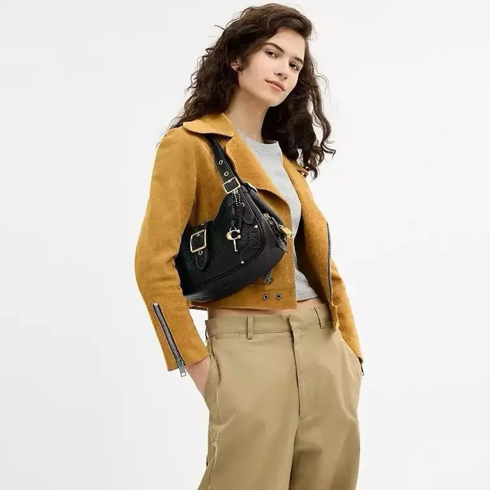 NWT Coach Drifter Shoulder Bag 31 CFM45 Brass Black Textured pebble leather